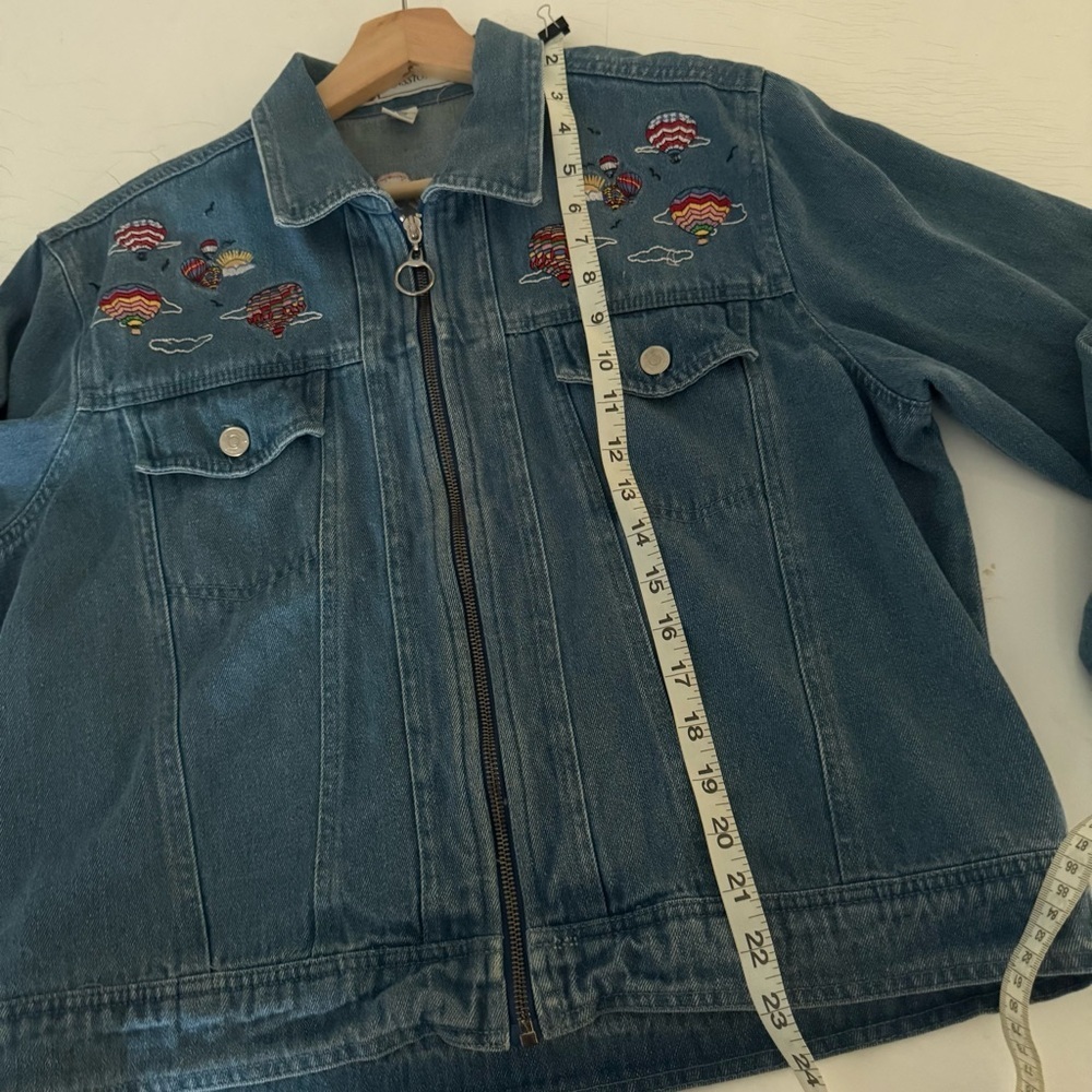 Vintage Passion‎ I Embroidered Denim Jean Jacket Hot Air Balloons Zip Up Size S - Picture 13 of 14